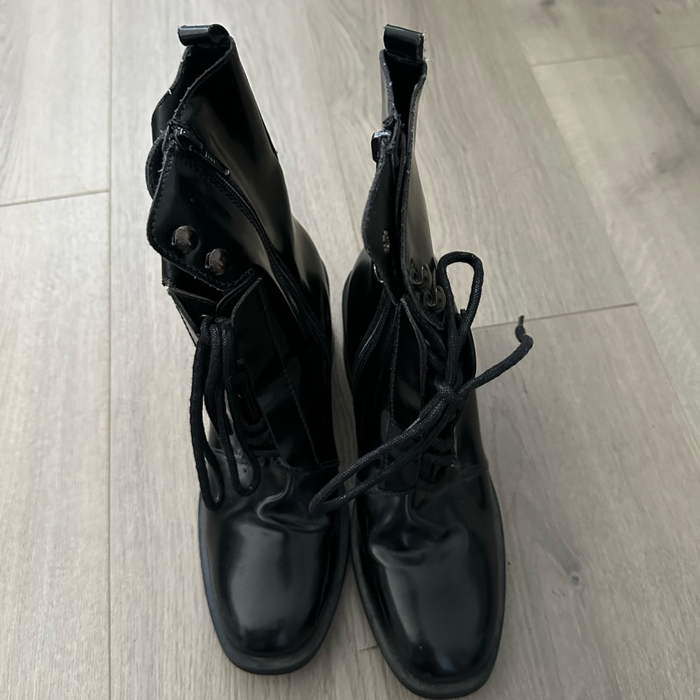 Zara Block Heel Lace up Combat Boots - Size 39